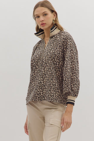 Eloise Leopard Zip Top • Taupe