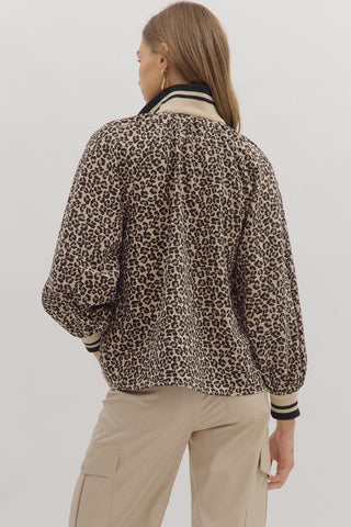 Eloise Leopard Zip Top • Taupe