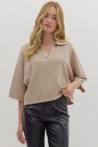 Cherish Knit V Neck Top • Stone