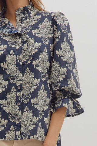 Patrice Ruffle Collar Top • Navy