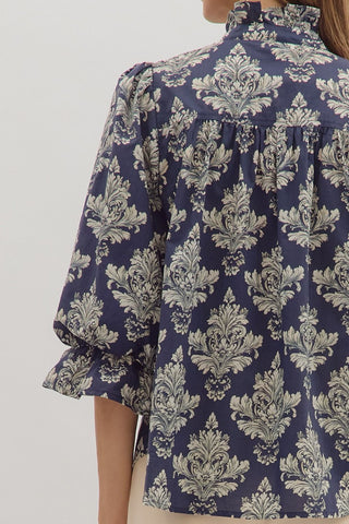 Patrice Ruffle Collar Top • Navy