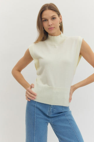 Maybelle Mock Neck Sleeveless Top • Cream