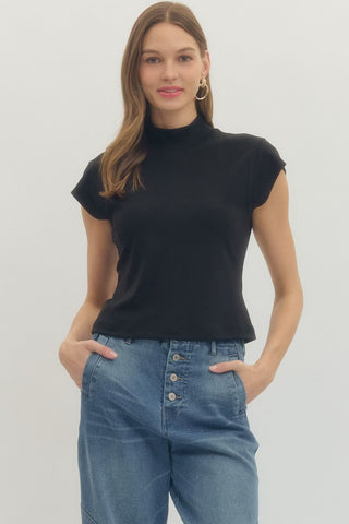 Lupita Mock-Neck Cap Sleeve Top • Black