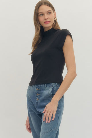 Lupita Mock-Neck Cap Sleeve Top • Black