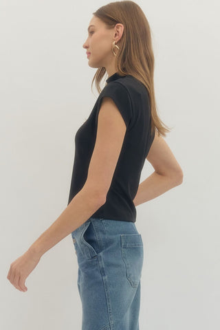 Lupita Mock-Neck Cap Sleeve Top • Black