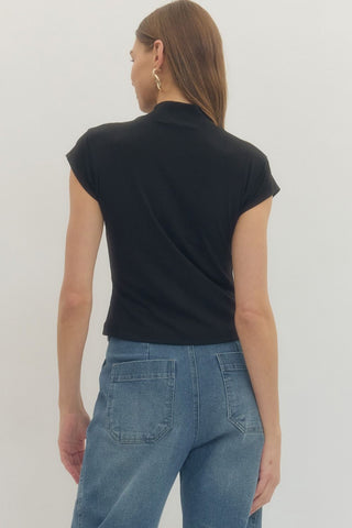 Lupita Mock-Neck Cap Sleeve Top • Black