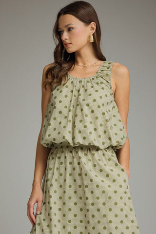 Autumn Olive Gingham Polka Top Sleeveless Top