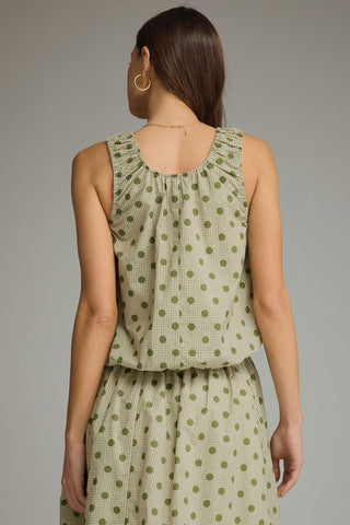 Autumn Olive Gingham Polka Top Sleeveless Top