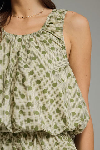 Autumn Olive Gingham Polka Top Sleeveless Top