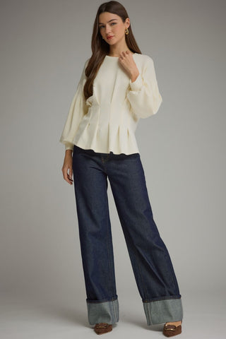 Nina Balloon Sleeve Pleated Blouse • Cream