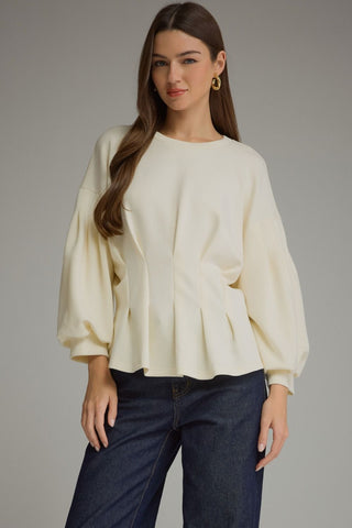 Nina Balloon Sleeve Pleated Blouse • Cream