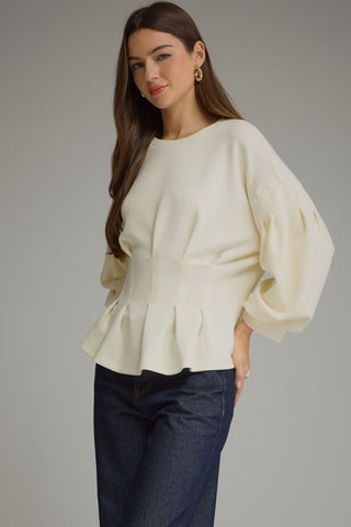 Nina Balloon Sleeve Pleated Blouse • Cream