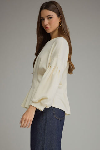 Nina Balloon Sleeve Pleated Blouse • Cream
