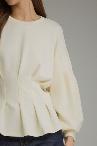 Nina Balloon Sleeve Pleated Blouse • Cream