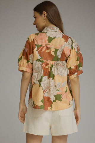 Warm Wishes Floral Puff Sleeve Top • Olive & Orange
