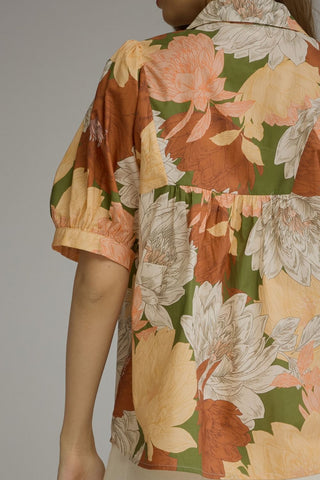 Warm Wishes Floral Puff Sleeve Top • Olive & Orange