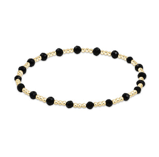 Extends Gemstone Gold Sincerity Pattern 3mm Bead Bracelet • Faceted Onyx