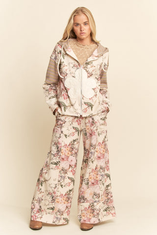 Floral Washed Wide Leg Pant • Cream Floral