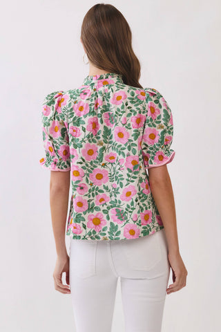Rowen Floral Print Button Down Blouse • Pink