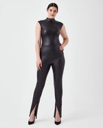 Leather-Like Mock Neck Bodysuit • Lux Black
