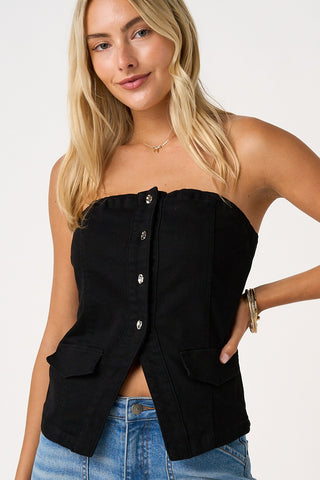 Tatum Split-Hem Button Tube Top • Black