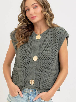 Mazie Button Closure Knit Vest Top • Pine Wood
