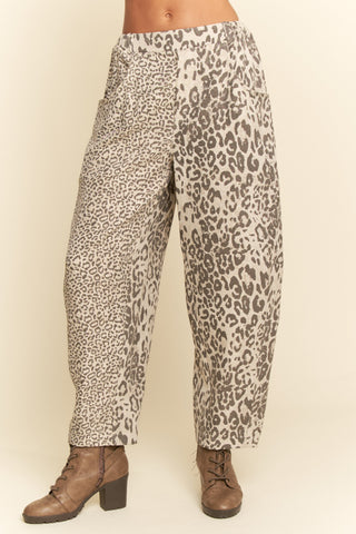 Leopard Elastic Waist Barrel Pants • Taupe