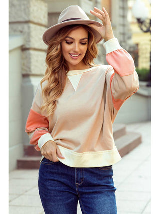 Toasted Talks Patchwork Pullover Sweatshirt • Tan + Peach