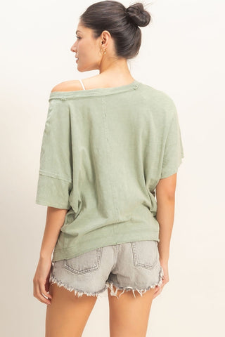 Alaina Oversized V-Neck Top • Sage Green