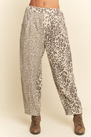 Leopard Elastic Waist Barrel Pants • Taupe