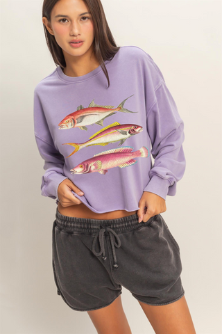 Fishin' Cropped Sweatshirt • Dusty Purple