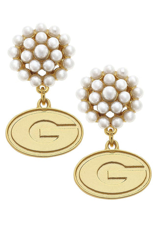 Georgia Bulldogs Pearl Cluster 24K Gold Plated Logo Earrings