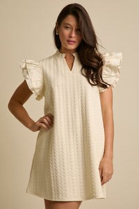 Ruffle Sleeve Textured Mini Dress • Cream