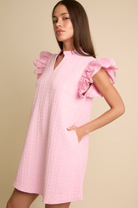 Ruffle Sleeve Textured Mini Dress • Pink