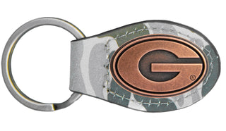 Georgia G Oval Camo Leather Key Fob • Green Camo