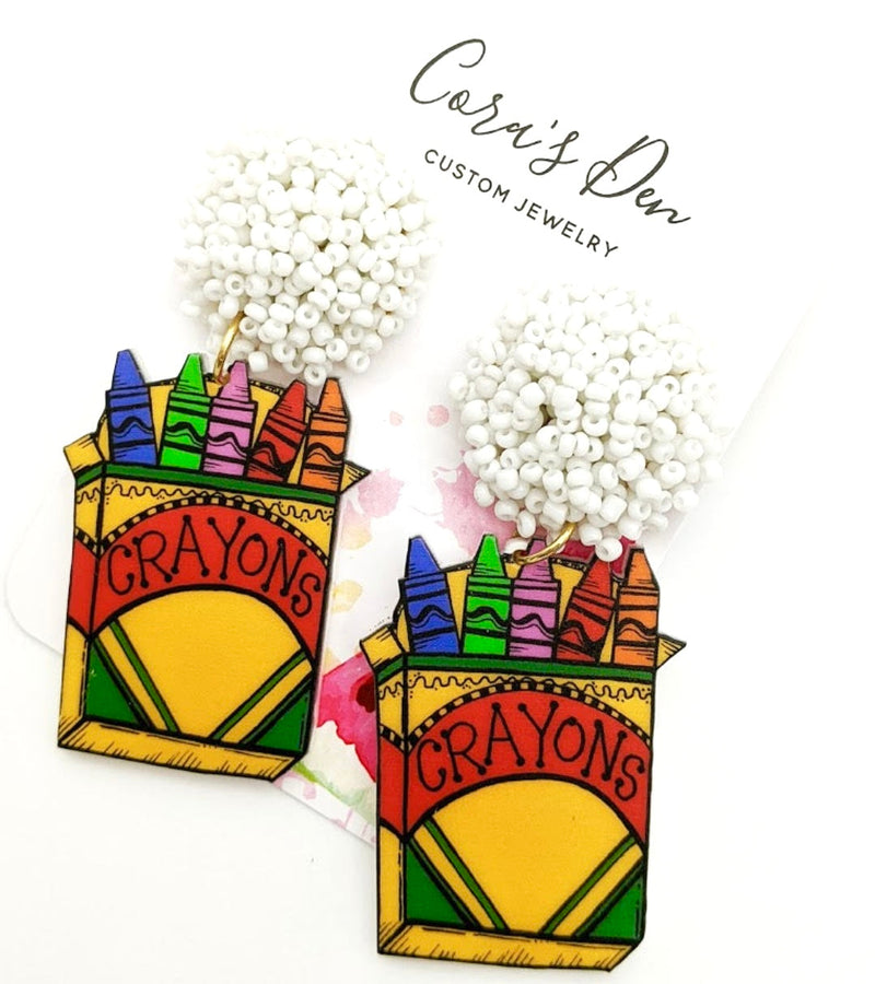 Box of Crayons Earrings • White Bead