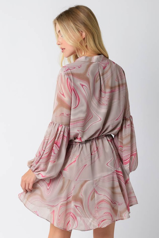Leigh Ruffle Dress • Fuchsia + Taupe