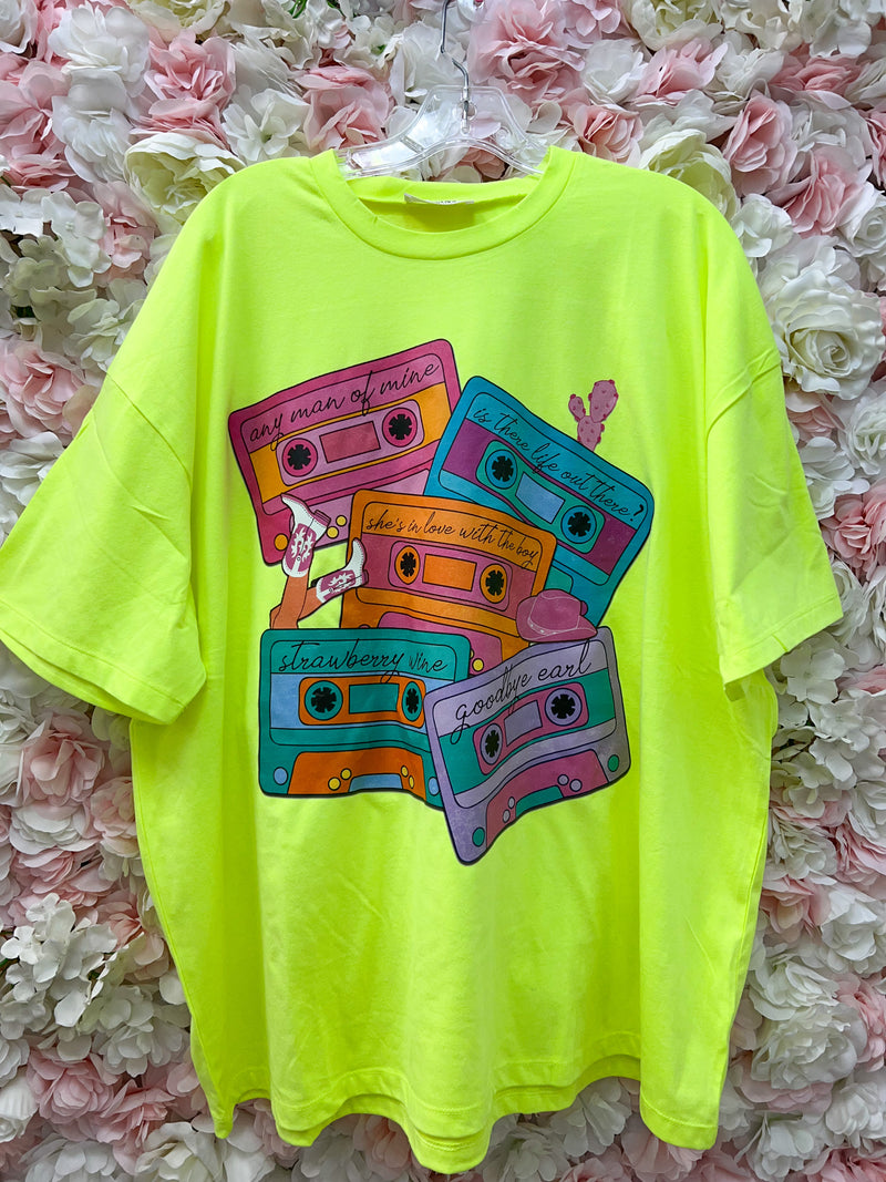 Country Throwback Tapes Tee • Neon Yellow