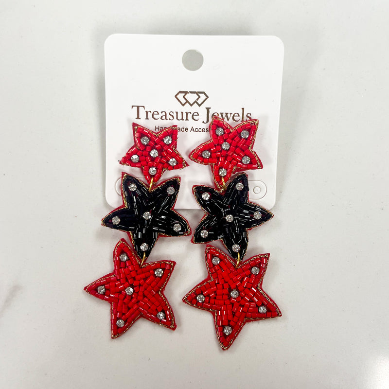 Red/Black Star • Beaded Earrings