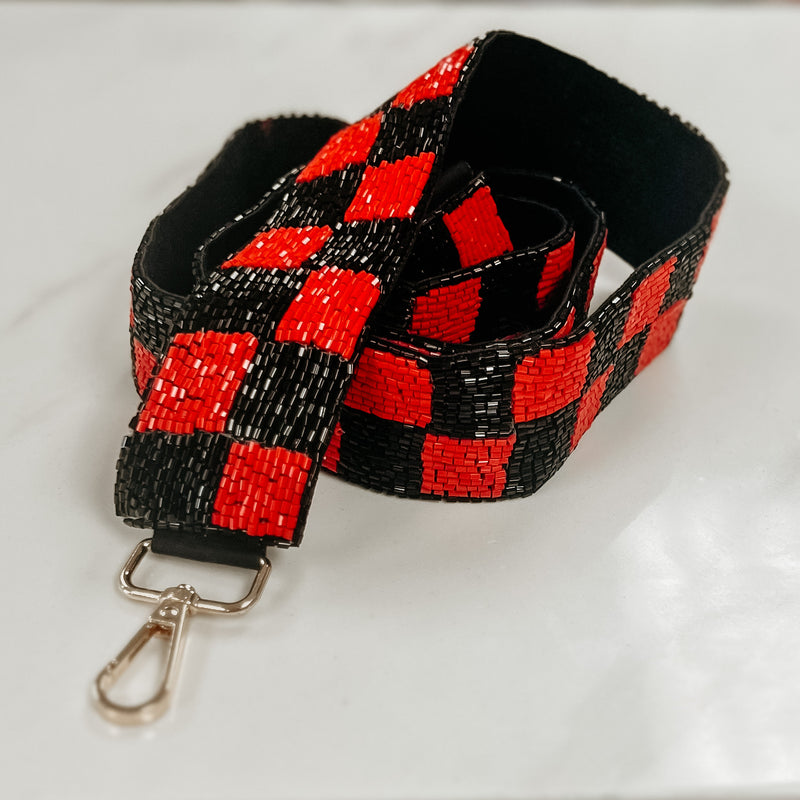 Checkered Beaded Strap • Red/Black