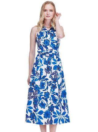 Fitted Halter Midi Shirtdress Azure Petals S Fitted Halter Midi Shirtdress Azure Petals S