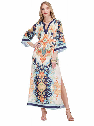 Trimmed Maxi 54" Dress • Azure Medallion