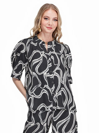 Lantern Sleeve Shirt • Black Pathways