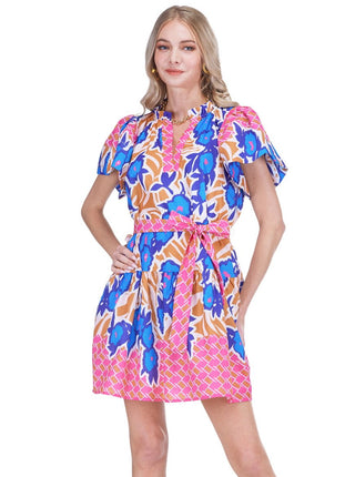 Stitch Trim Flutter Sleeve Dress • Savannah Bloom