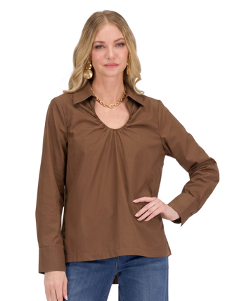 Horseshoe Neck Blouse • Brown