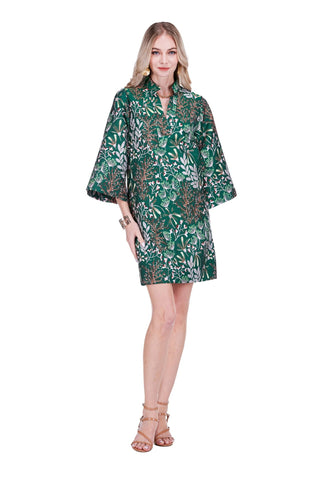 Split Neck Bell Sleeve Caftan Dress • Evergreen Bloom