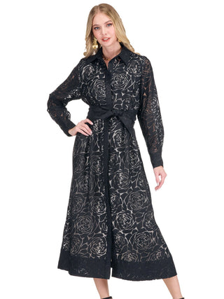 Pleated Waist 50" Shirtdress • Black Burntout