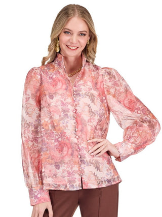 Stand Collar Button Top • Vintage Blush
