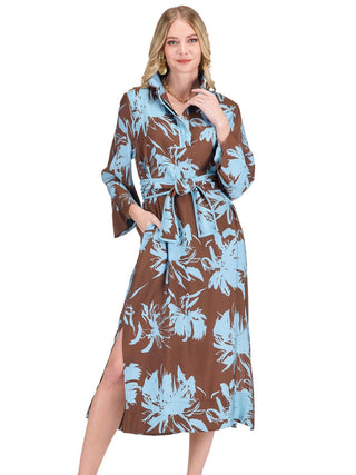 Stand Collar Trimmed Midi Dress • Iced Petals