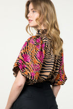 Embroidered Puff Sleeve Print Top • Leopard